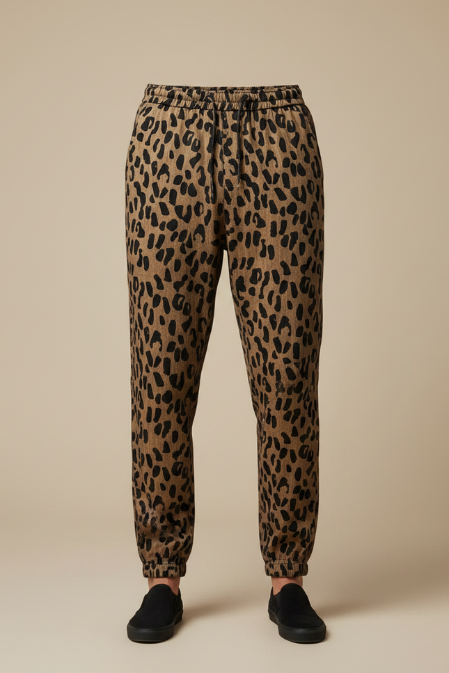 Pantalon Fluide Léopard Ample Confortable Homme Marron - Viscose - vue 3