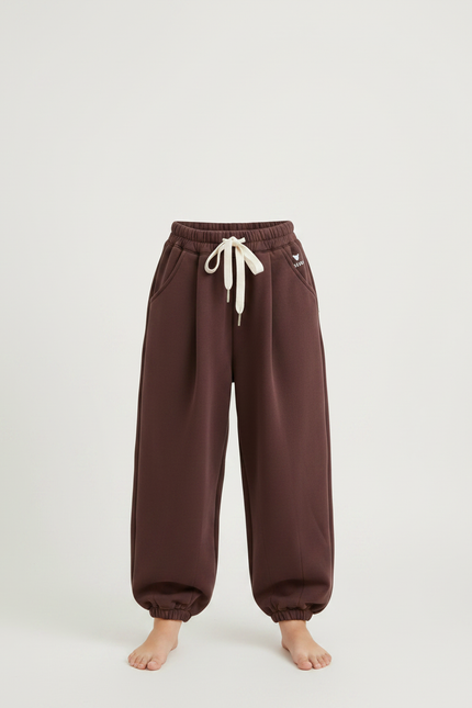 Pantalon Fluide Marron Ample Molleton Confortable Fille - vue 3