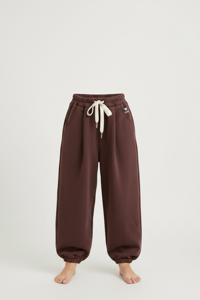 Pantalon Fluide Marron Ample Molleton Confortable Fille - vue 3
