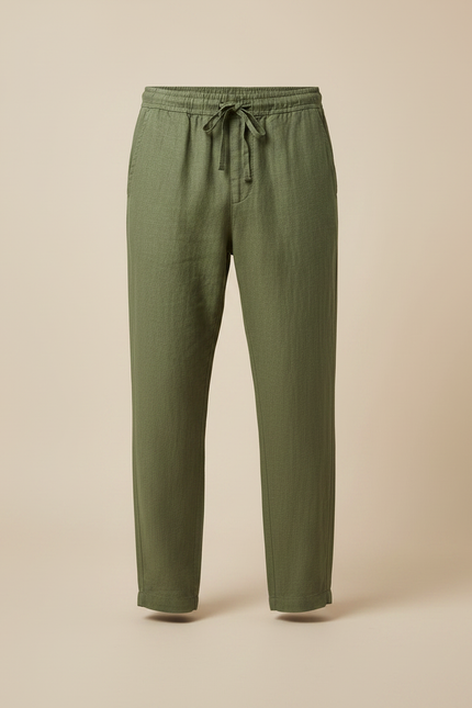 Pantalon Fluide Kaki Lin Ample Cordon Décontracté - vue 3