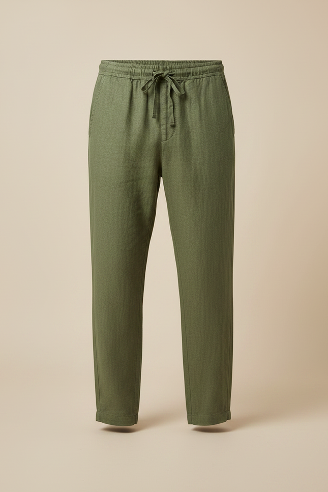 Pantalon Fluide Kaki Lin Ample Cordon Décontracté - vue 3