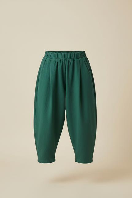 Pantalon Fluide Vert Ample Plissé Décontracté Enfant - Molleton - vue 3