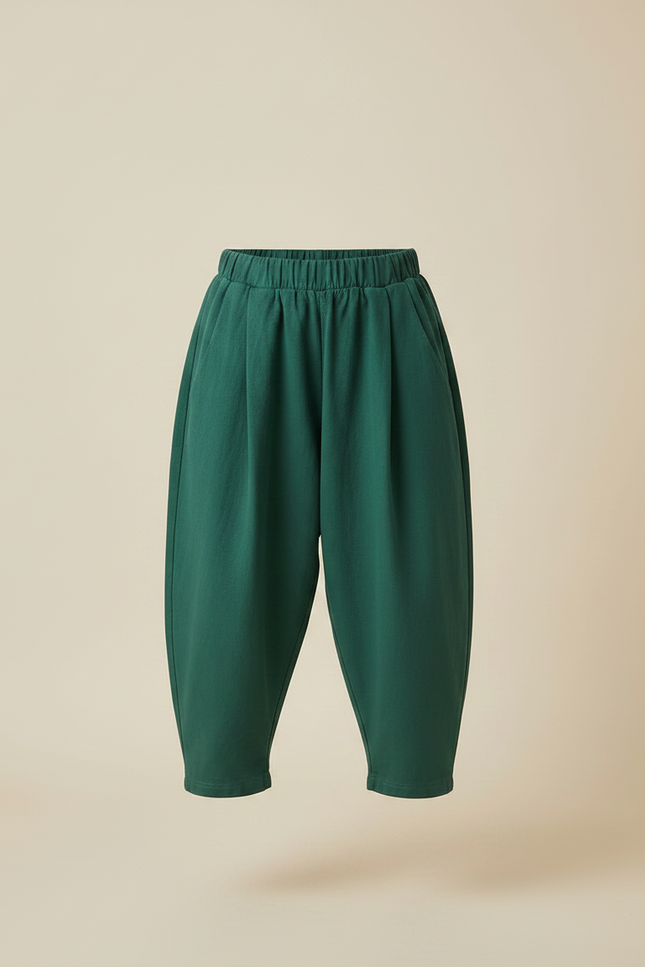 Pantalon Fluide Vert Ample Plissé Décontracté Enfant - Molleton - vue 3