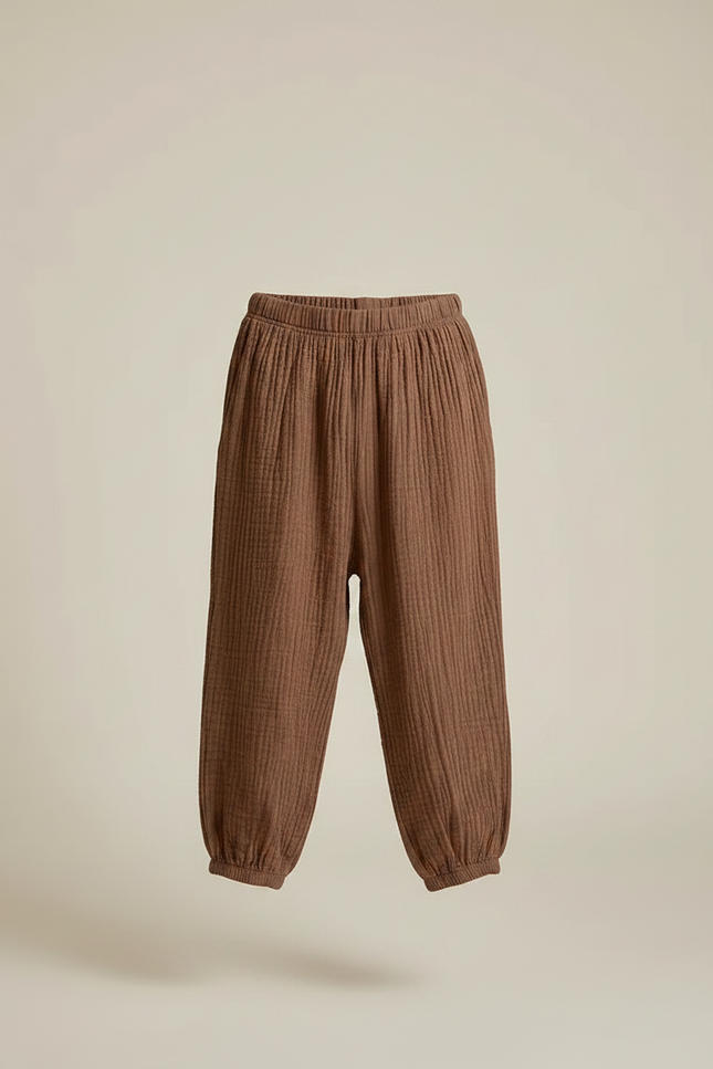 Pantalon Fluide Marron Coton Gaufré Ample Enfant - vue 3
