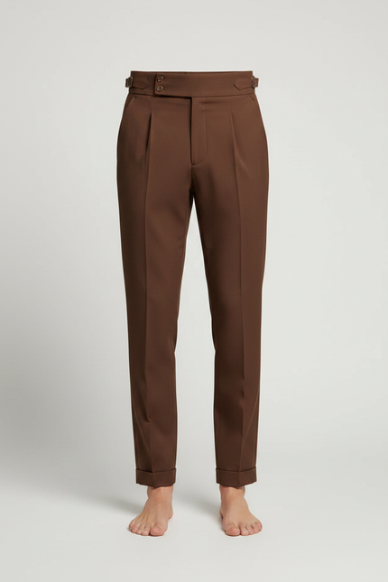 Pantalon Fluide Marron Droit Élégant Plissé Homme - Gabardine - vue 3
