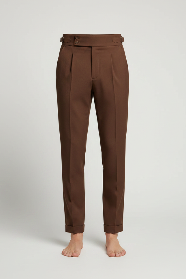 Pantalon Fluide Marron Droit Élégant Plissé Homme - Gabardine - vue 3