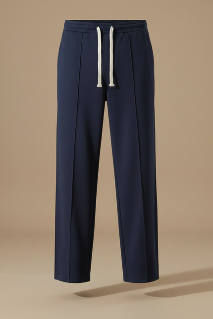Pantalon Fluide Bleu Marine Ample Décontracté Coton Cordon - vue 3