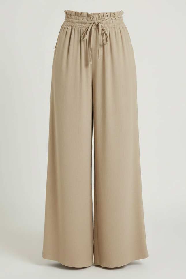 Pantalon Fluide Kaki Ample Taille Haute Cordon - Viscose - vue 3