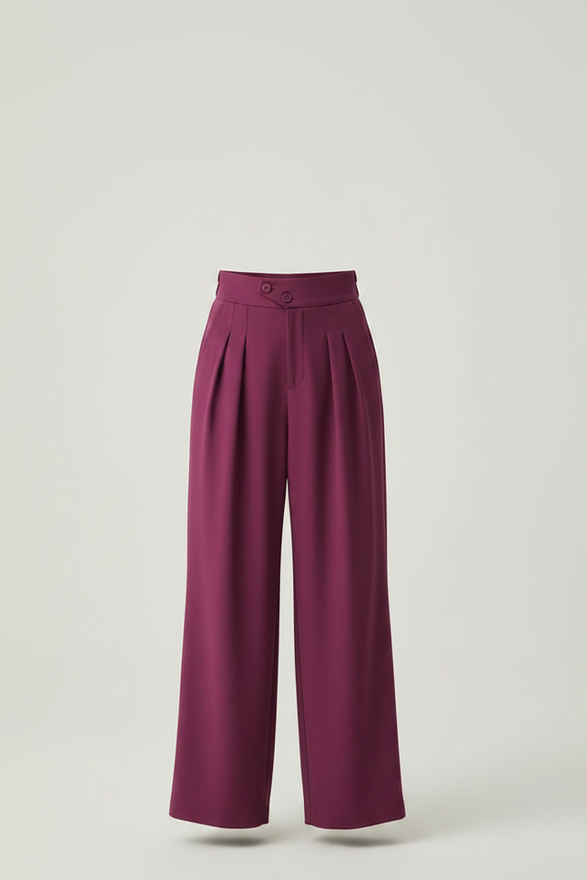 Pantalon Fluide Plissé Ample Violet Taille Haute - Polyester - vue 3