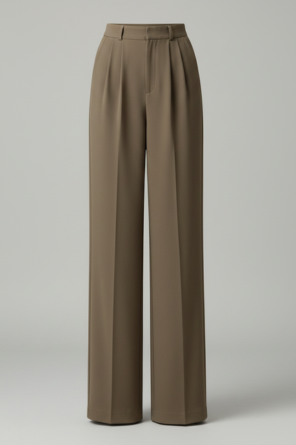 Pantalon Fluide Kaki Ample Décontracté Taille Haute Femme - Polyester - vue 3