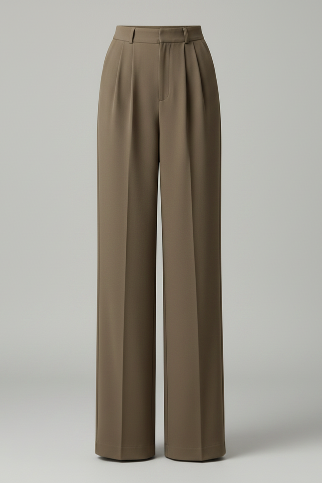 Pantalon Fluide Kaki Ample Décontracté Taille Haute Femme - Polyester - vue 3