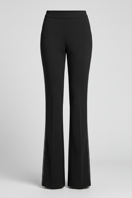 Pantalon Fluide Noir Évasé Élégant Bande Latérale - Polyester - vue 3