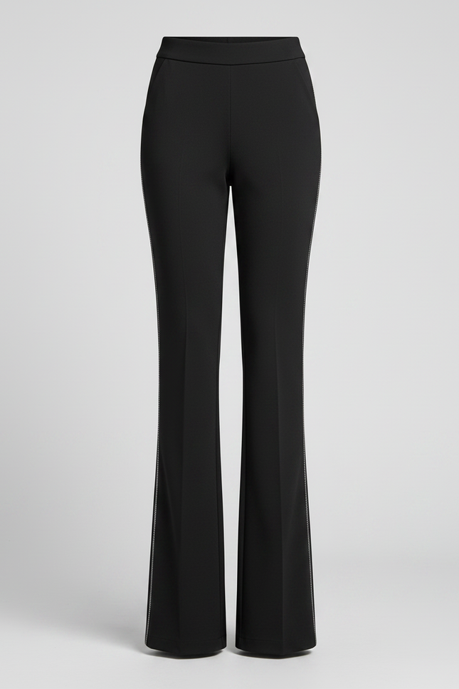 Pantalon Fluide Noir Évasé Élégant Bande Latérale - Polyester - vue 3