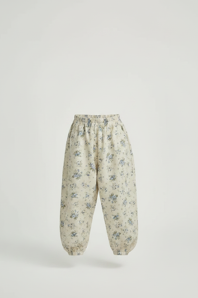 Pantalon Fluide Écru Floral Ample Léger Enfant - Beige Lin - vue 3