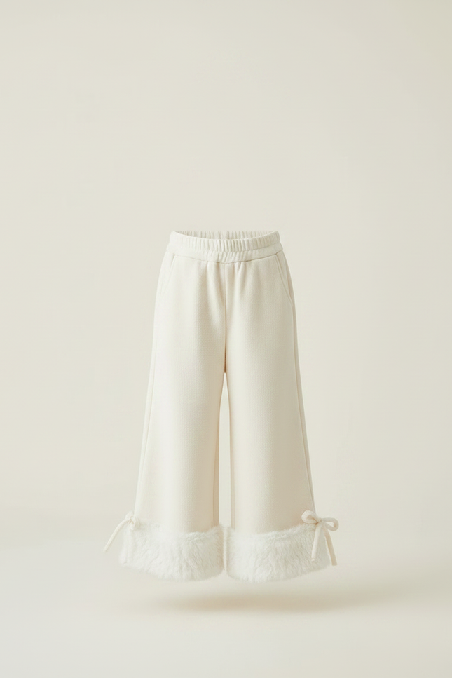 Pantalon Fluide Écru Ample Fourrure Hiver Enfant - Beige Molleton - vue 3