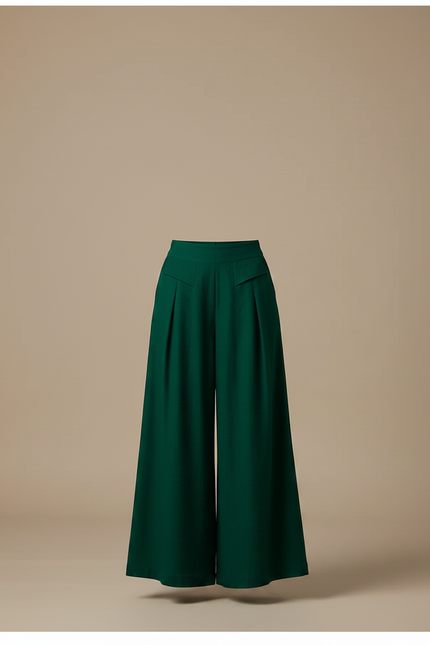 Pantalon Fluide Vert Émeraude Ample Taille Haute - Viscose - vue 3