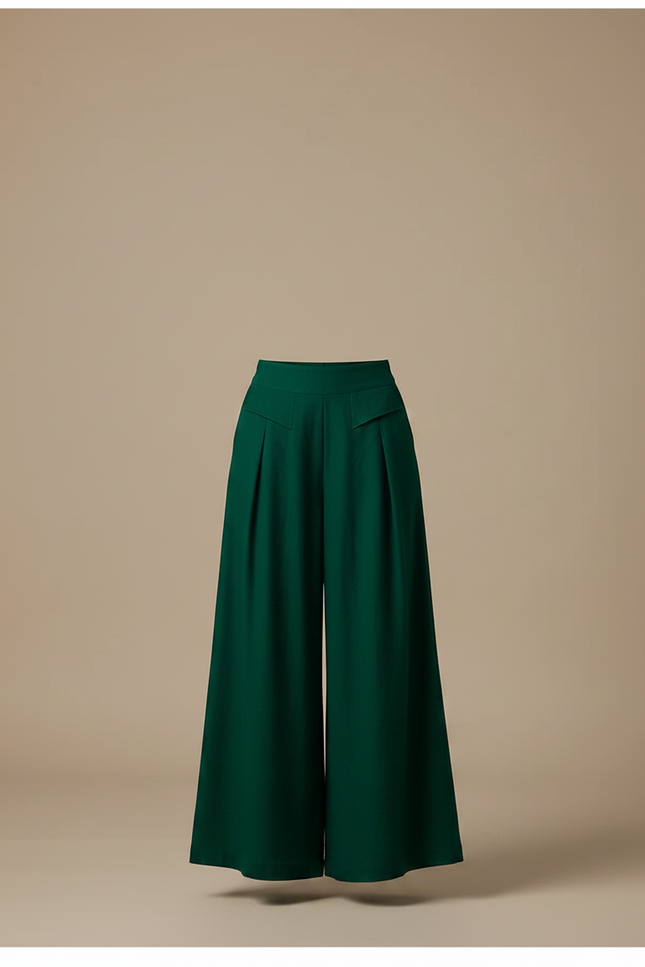 Pantalon Fluide Vert Émeraude Ample Taille Haute - Viscose - vue 3
