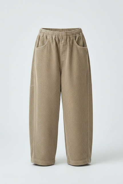 Pantalon Fluide Velours Côtelé Ample Décontracté Beige Enfant - Cordé - vue 3