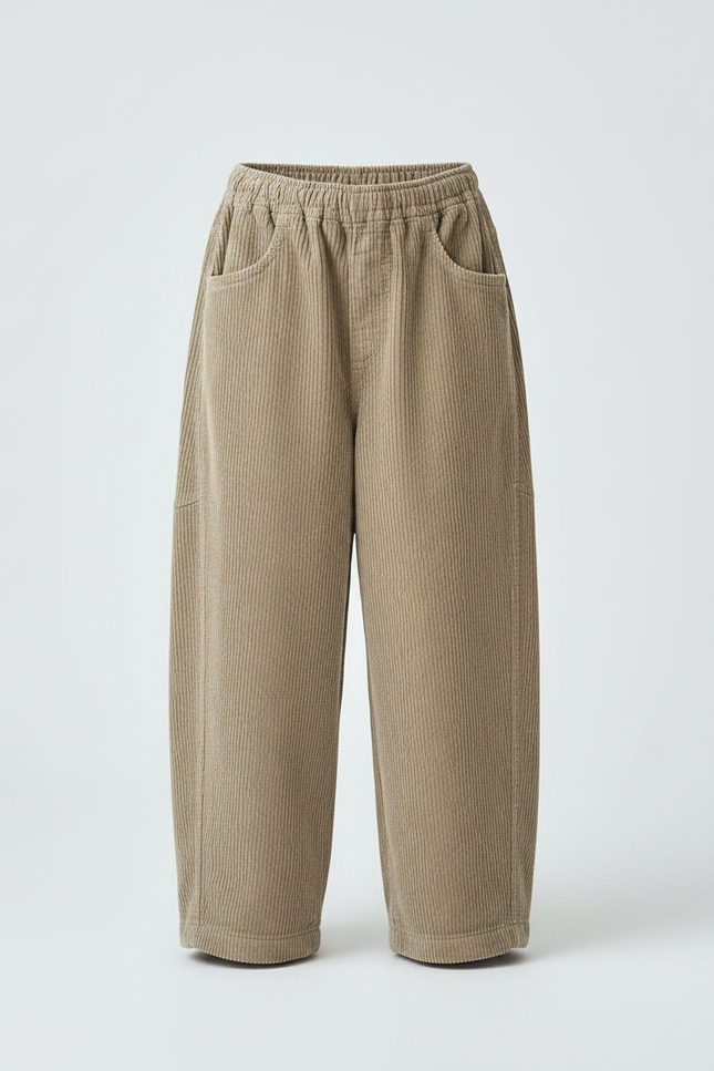 Pantalon Fluide Velours Côtelé Ample Décontracté Beige Enfant - Cordé - vue 3