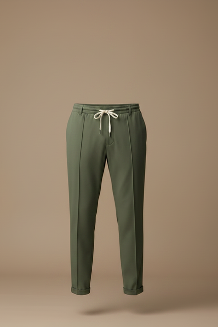 Pantalon Fluide Vert Kaki Droit Cordon Décontracté Homme - Viscose - vue 3