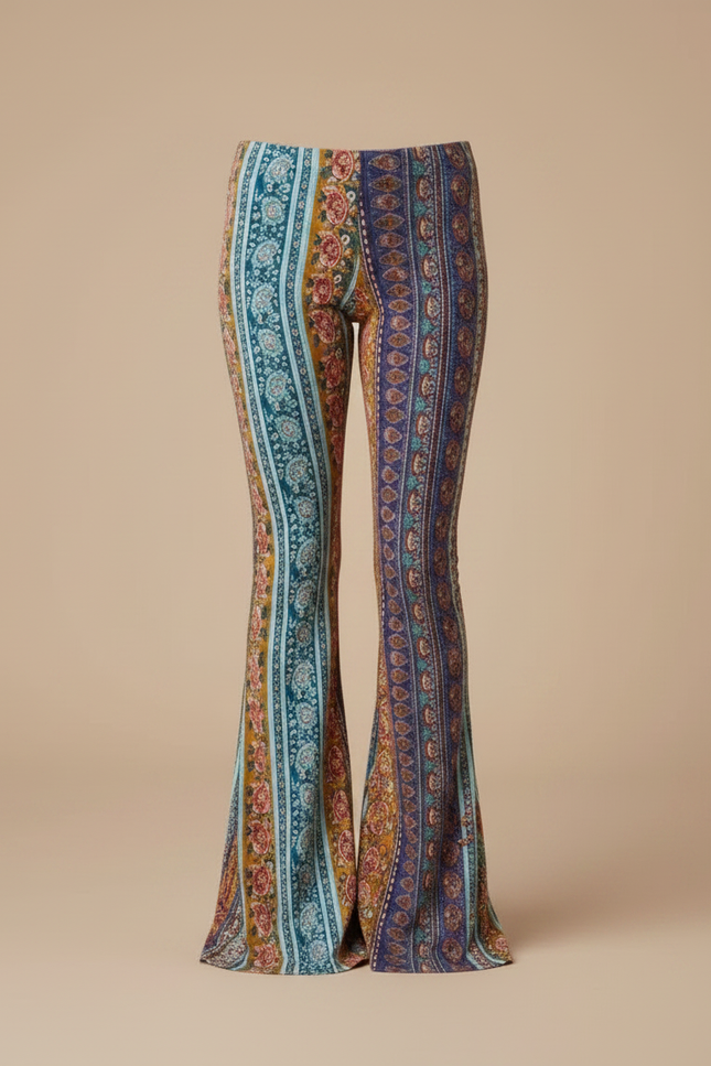 Pantalon Fluide Évasé Imprimé Bohème Multicolore Confortable - Viscose - vue 3