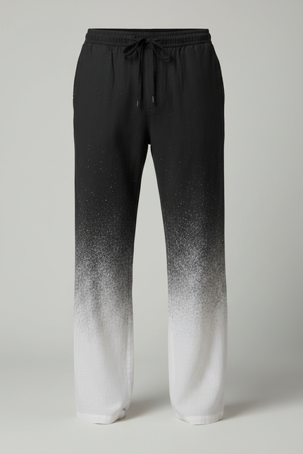 Pantalon Fluide Noir Dégradé Blanc Ample Cordon Homme - Multicolore Lin - vue 3