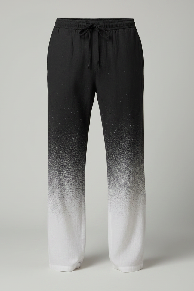 Pantalon Fluide Noir Dégradé Blanc Ample Cordon Homme - Multicolore Lin - vue 3