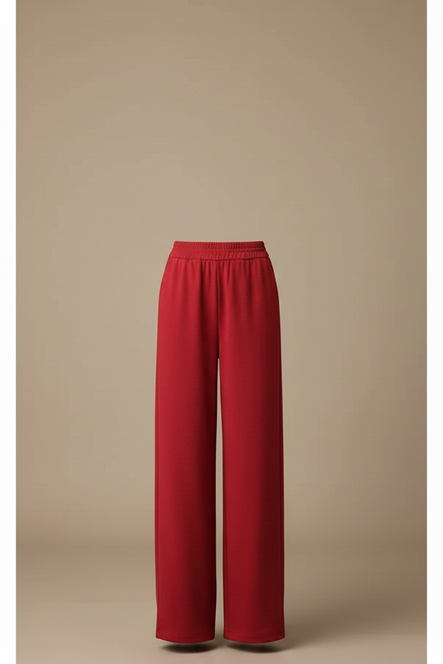 Pantalon Fluide Rouge Ample Taille Haute Femme - Maille - vue 3