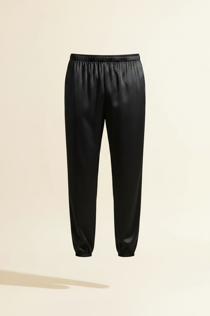Pantalon Fluide Noir Satin Ample Homme Décontracté - vue 3