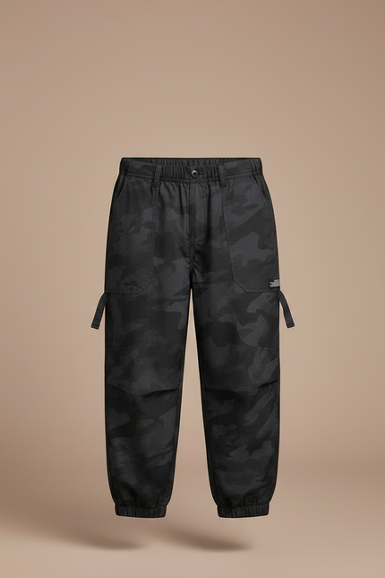 Pantalon Fluide Camouflage Noir Ample Cargo Garçon - Polyester - vue 3