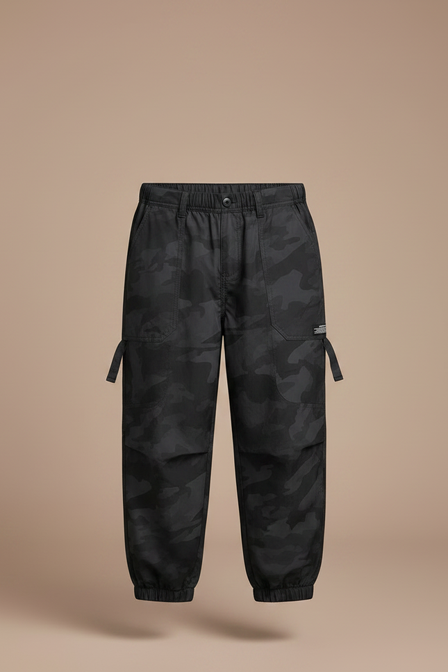 Pantalon Fluide Camouflage Noir Ample Cargo Garçon - Polyester - vue 3