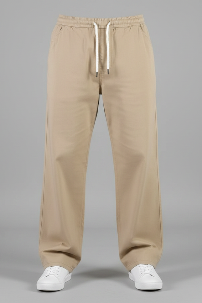 Pantalon Fluide Beige Cordon Ample Décontracté Homme - Toile - vue 3