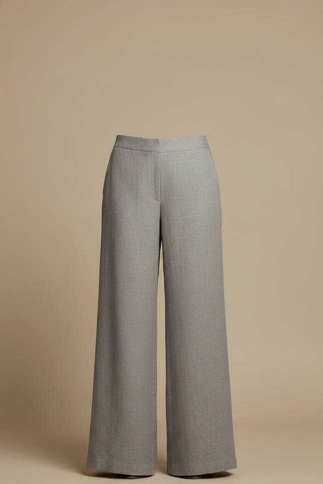 Pantalon Fluide Gris Ample Chic Élégant Lin Femme - vue 3