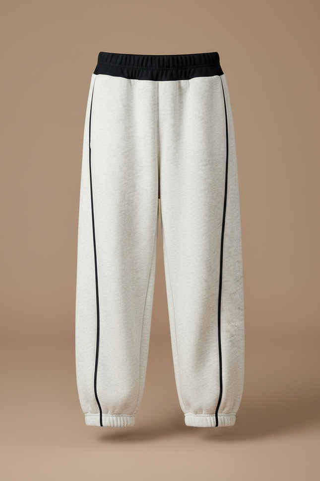 Pantalon Fluide Gris Ample Coton Rayures Latérales - Molleton - vue 3