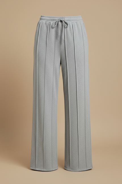 Pantalon Fluide Gris Ample Cordon Vertical Décontracté - Molleton - vue 3