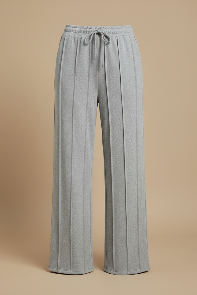 Pantalon Fluide Gris Ample Cordon Vertical Décontracté - Molleton - vue 3