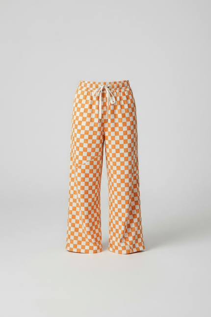 Pantalon Fluide Carreaux Orange Ample Décontracté Enfant - Imprimé Molleton - vue 3