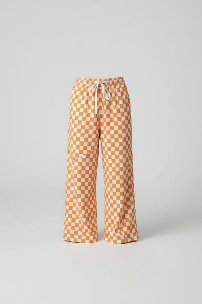 Pantalon Fluide Carreaux Orange Ample Décontracté Enfant - Imprimé Molleton - vue 3