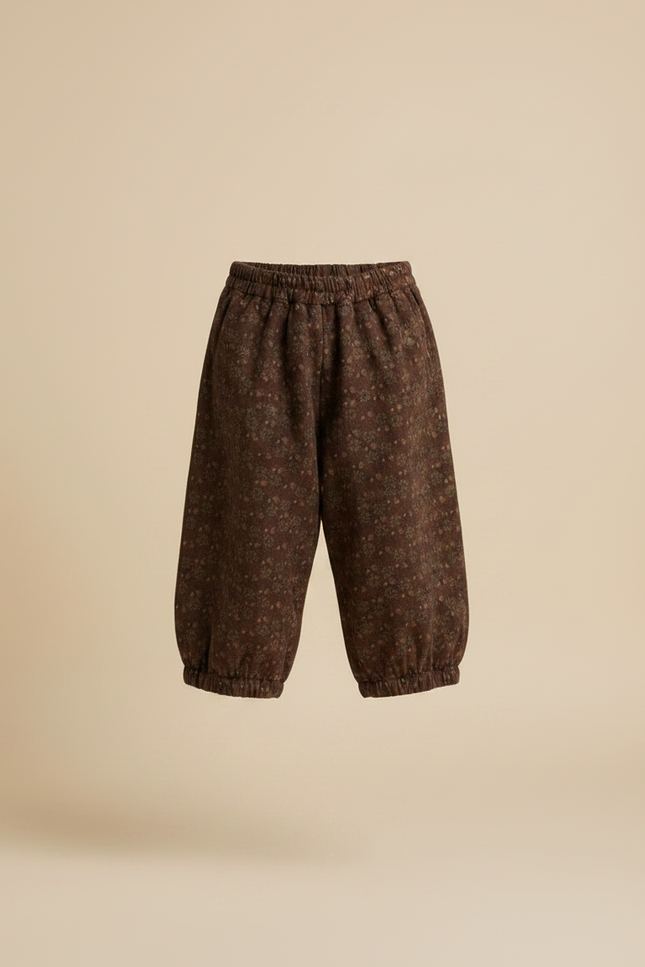 Pantalon Fluide Marron Fleuri Ample Coton Enfant Vintage - vue 3
