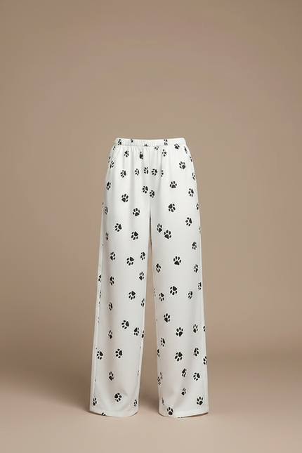 Pantalon Fluide Blanc Ample Imprimé Pattes Décontracté Fille - Viscose - vue 3