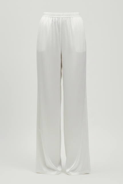 Pantalon Fluide Blanc Satiné Ample Décontracté Élégant - vue 3