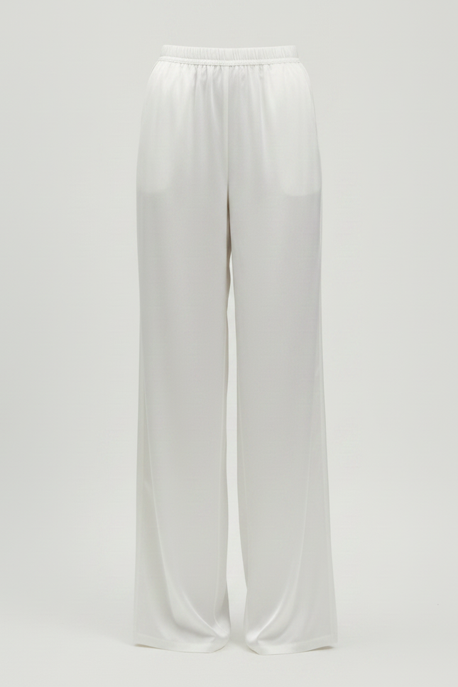 Pantalon Fluide Blanc Satiné Ample Décontracté Élégant - vue 3