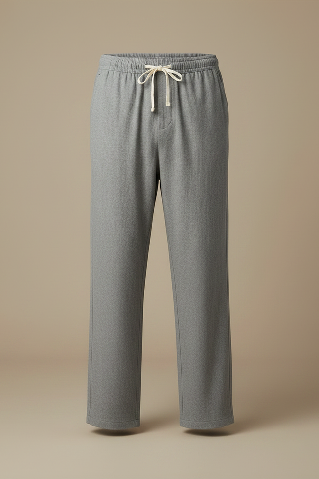 Pantalon Fluide Gris Ample Cordon Coton Décontracté - vue 3