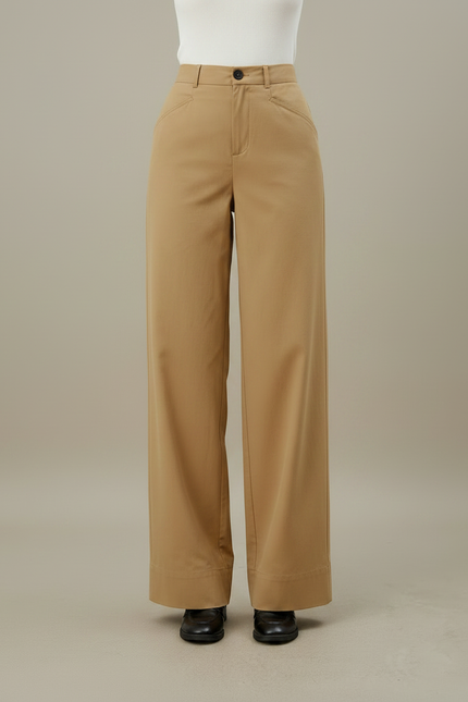 Pantalon Fluide Kaki Coton Droit Décontracté Élégant - vue 3