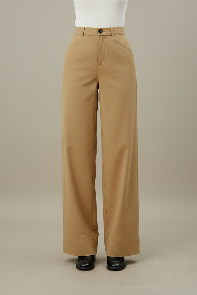 Pantalon Fluide Kaki Coton Droit Décontracté Élégant - vue 3