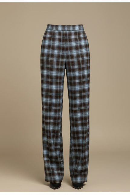 Pantalon Fluide Carreaux Marron Bleu Ample Décontracté - Multicolore Tweed - vue 3