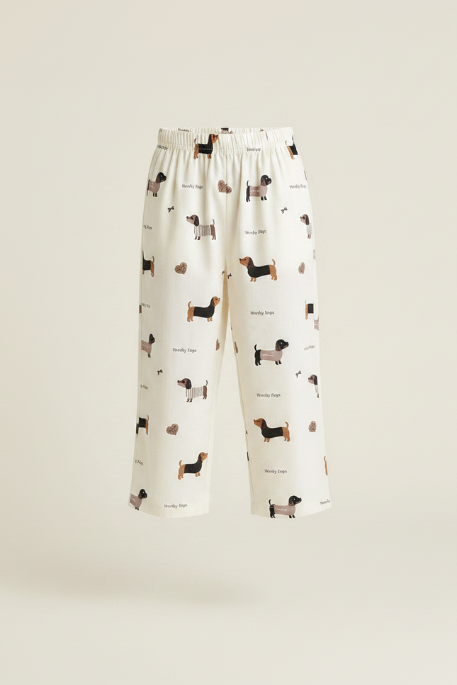 Pantalon Fluide Blanc Imprimé Chiens Coton Décontracté Enfant - vue 3