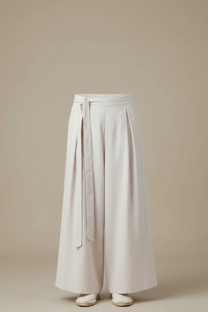Pantalon Fluide Beige Large Coton Lin Unisexe Streetwear Kimono - vue 3
