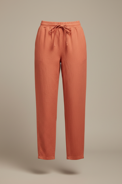 Pantalon Fluide Corail Ample Lin Décontracté Confortable - Orange - vue 3