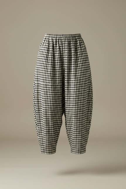 Pantalon Fluide Carreaux Noir Blanc Ample Coton Confortable - Imprimé - vue 3